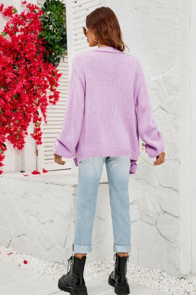Camel 3D Floral Lantern Sleeve Cardigan - View 31 | TEVQA