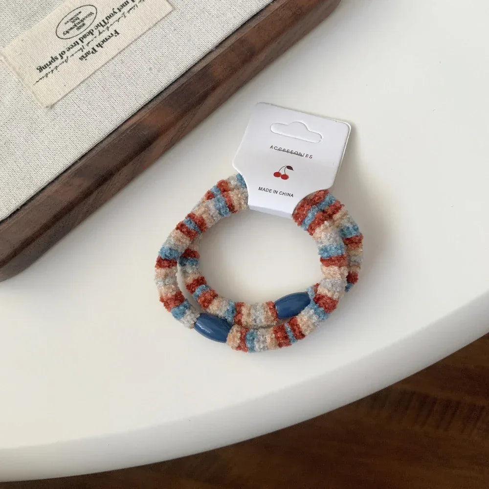 Plush knit hair tie 2-pack set in various checkered patterns - View 8 | TEVQA