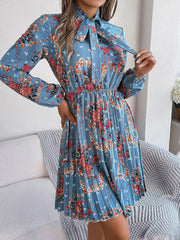 Vintage Pink Floral Pleated Dress - TEVQA