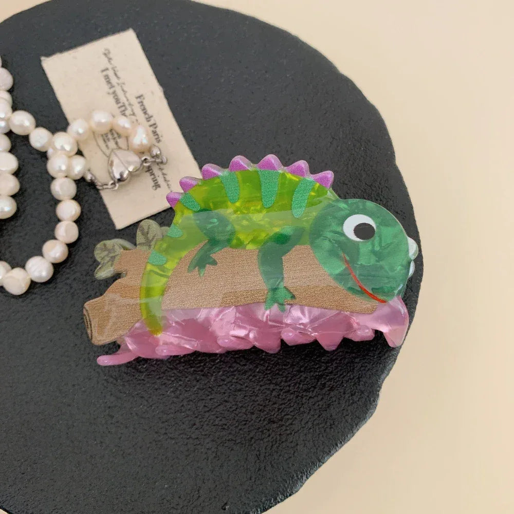 Whimsical Nature Acetate Hair Claw Clip - 3.4 Inch Artistic Animal & Scenery Clips - TEVQA