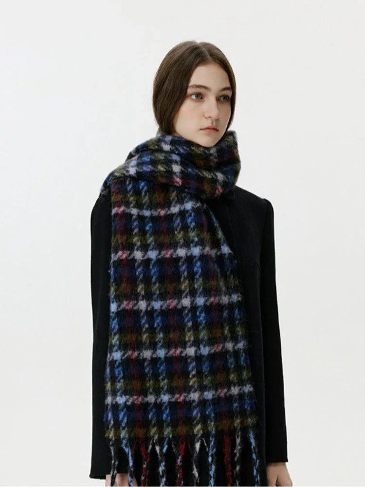 Brushed Faux Mohair Plaid Scarf - View 8 | TEVQA