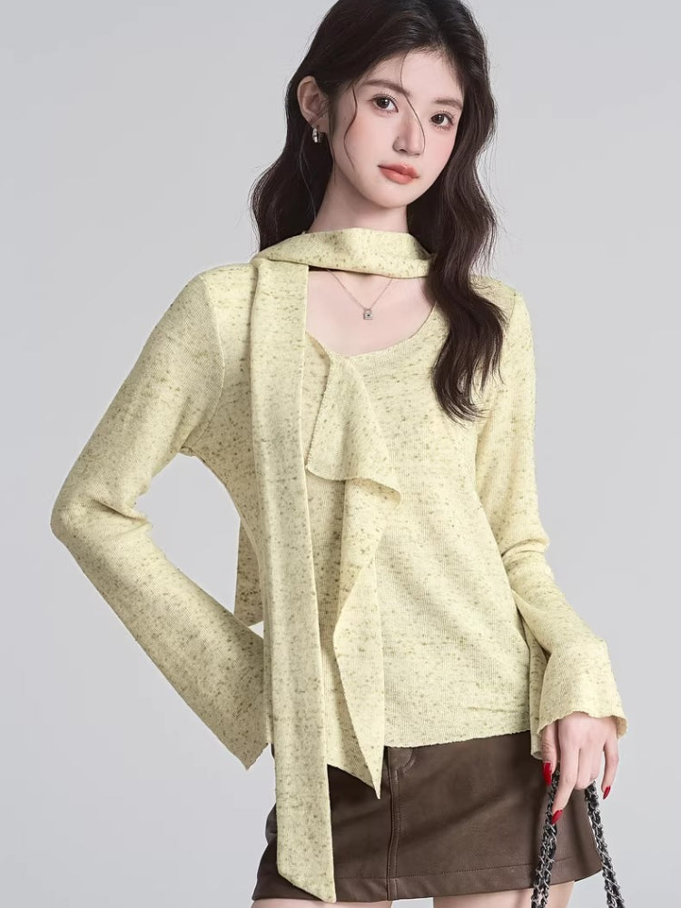 Textured Knit Neck Scarf Top - View 6 | TEVQA