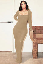 Ribbed long sleeve square neck maxi dress - View 16 | TEVQA