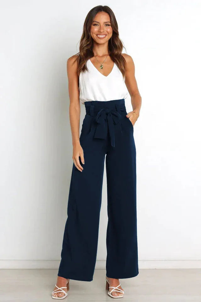 Belted wide leg crepe trousers - View 31 | TEVQA
