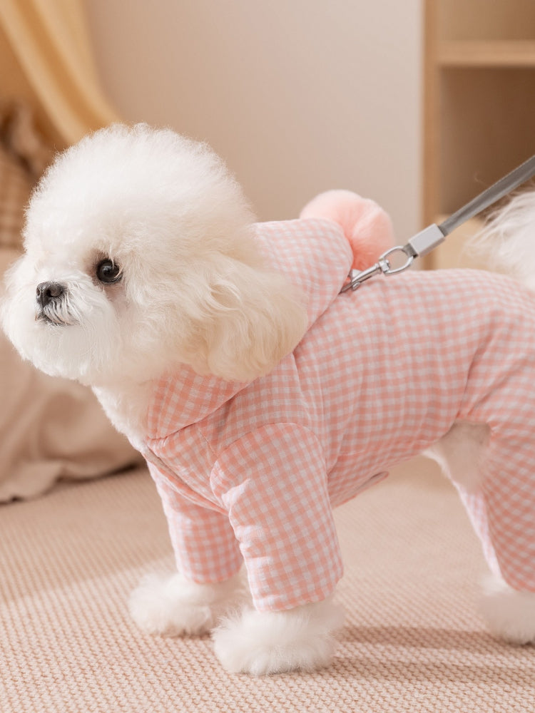 Pastel Gingham Hooded Dog Jumpsuit Winter Puffer Coat