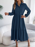 Navy Blue Ruffled Tiered Shirt Dress - View 7 | TEVQA