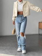 The Aspen Cropped Faux Sherpa Jacket - TEVQA