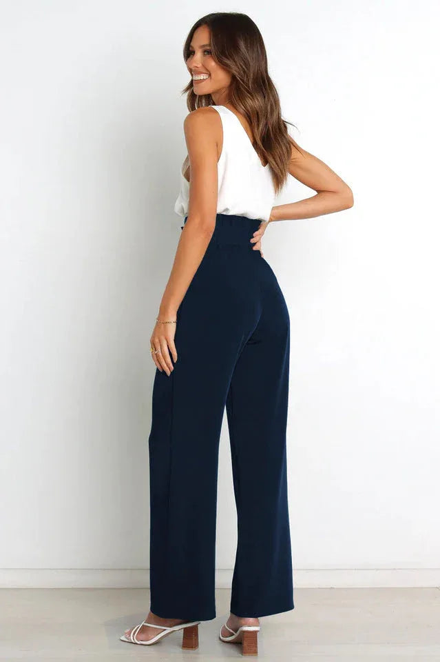 High Waist Belted Wide Leg Pants - View 16 | TEVQA