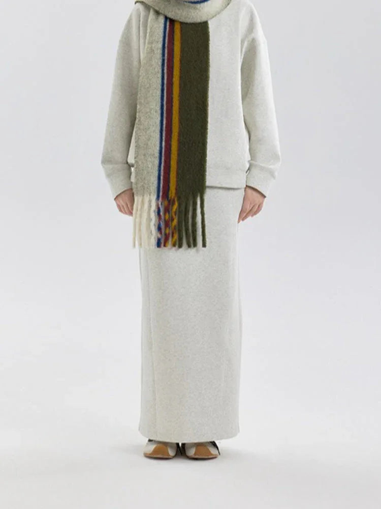 Vintage Striped Wool Blend Scarf - TEVQA