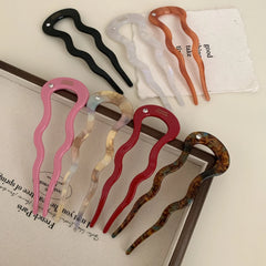 Acetate French Hair Pin with Crystal - 4.9" U-Shaped Chignon Pin