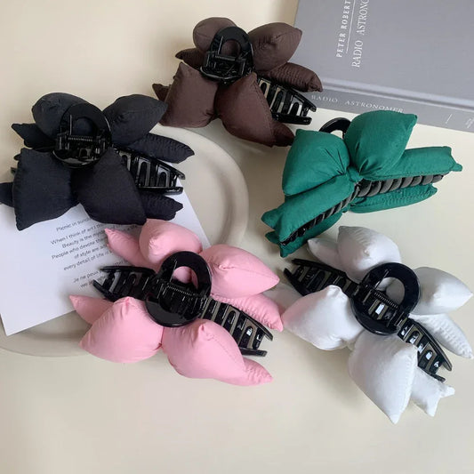 Large Padded Bow Hair Claw Clip - 5 Inch Soft Fabric Updo Clip - TEVQA