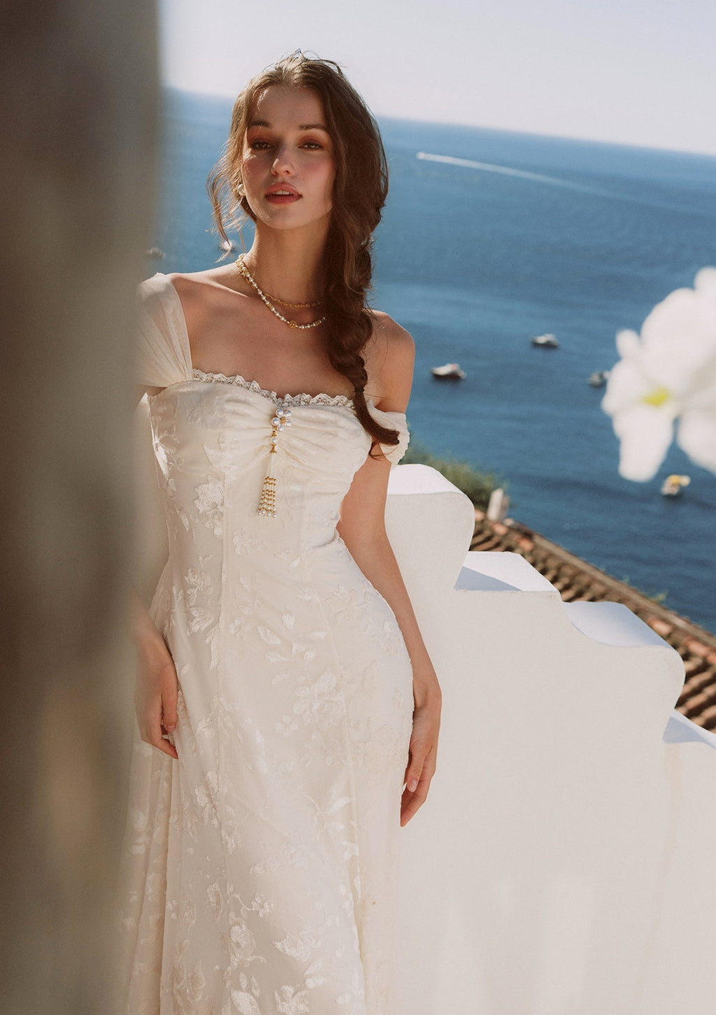 Off white fit and flare maxi dress - View 6 | TEVQA