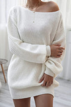 Slouchy Ribbed Knit Sweater Dress - View 6 | TEVQA