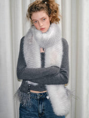 Silver Snow Faux Fur Scarf Extra Long Winter Neck Warmer