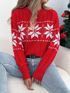 Emerald Green Snowflake Cable Knit Sweater - View 12 | TEVQA