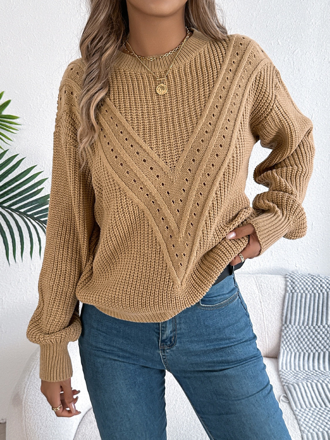 White Pointelle Knit Sweater