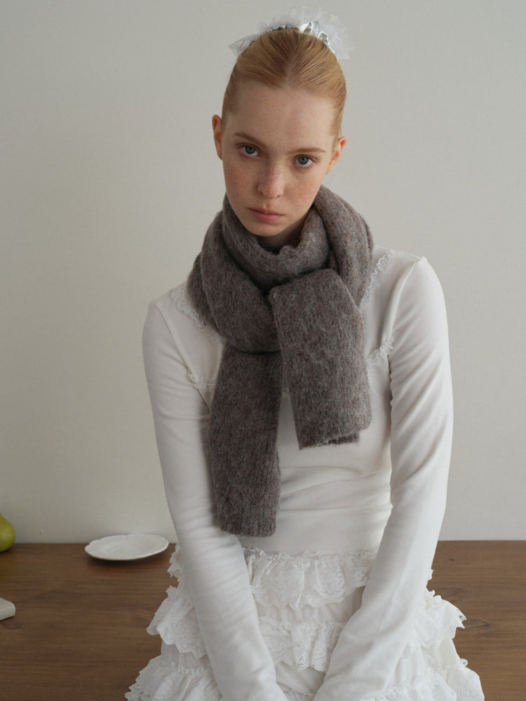 Soft Alpaca Wool Blend Brushed Knit Scarf
