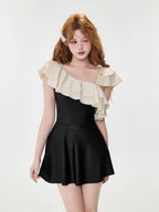 Ruffled One-Shoulder Swimsuit Brown