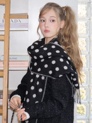 Black White Polka Dot Reversible Oversized Scarf