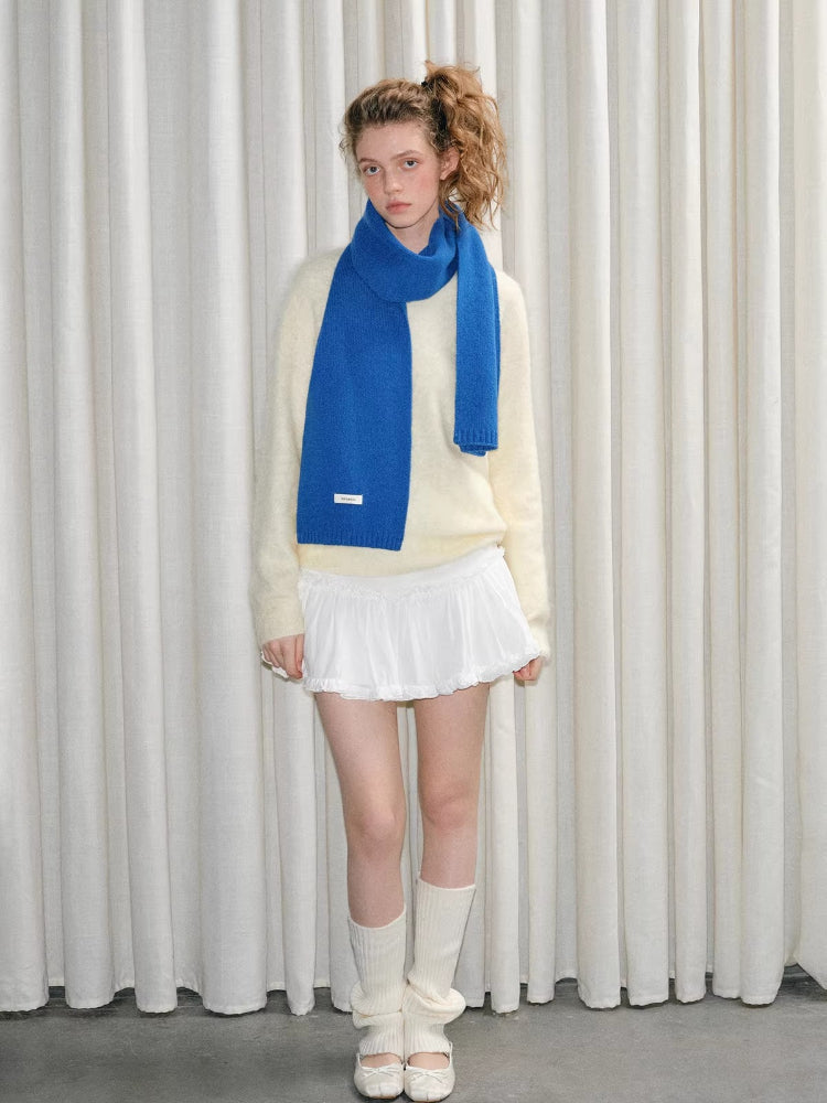 Solid Royal Blue 100% Wool Knit Scarf