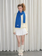 Solid Royal Blue 100% Wool Knit Scarf