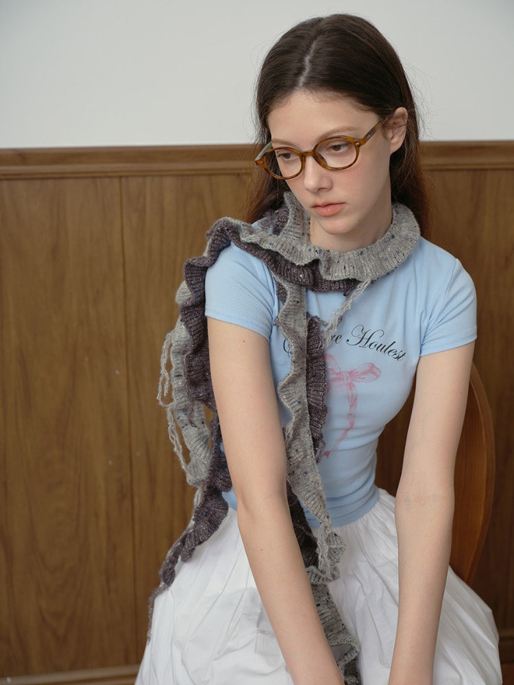 Wool Blend Spiral Ruffle Skinny Scarf