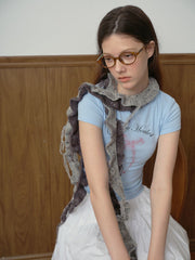 Wool Blend Spiral Ruffle Skinny Scarf