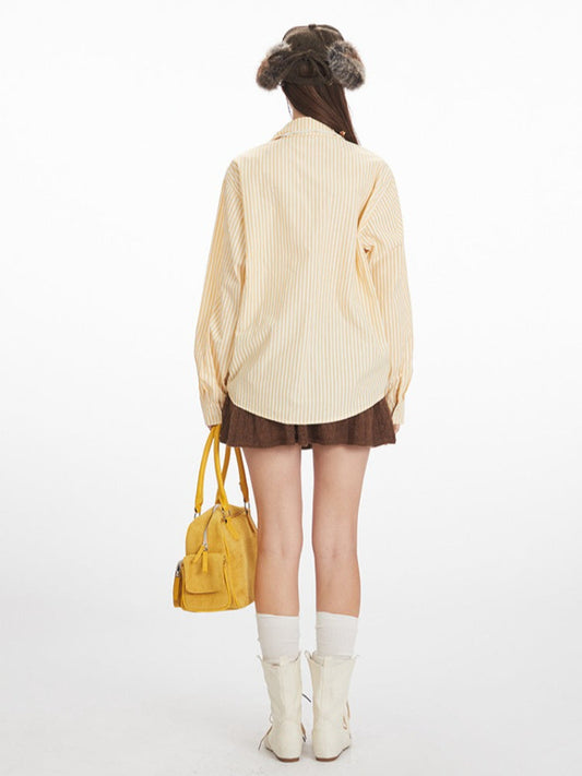 Vintage Yellow Striped Ruched Shirt