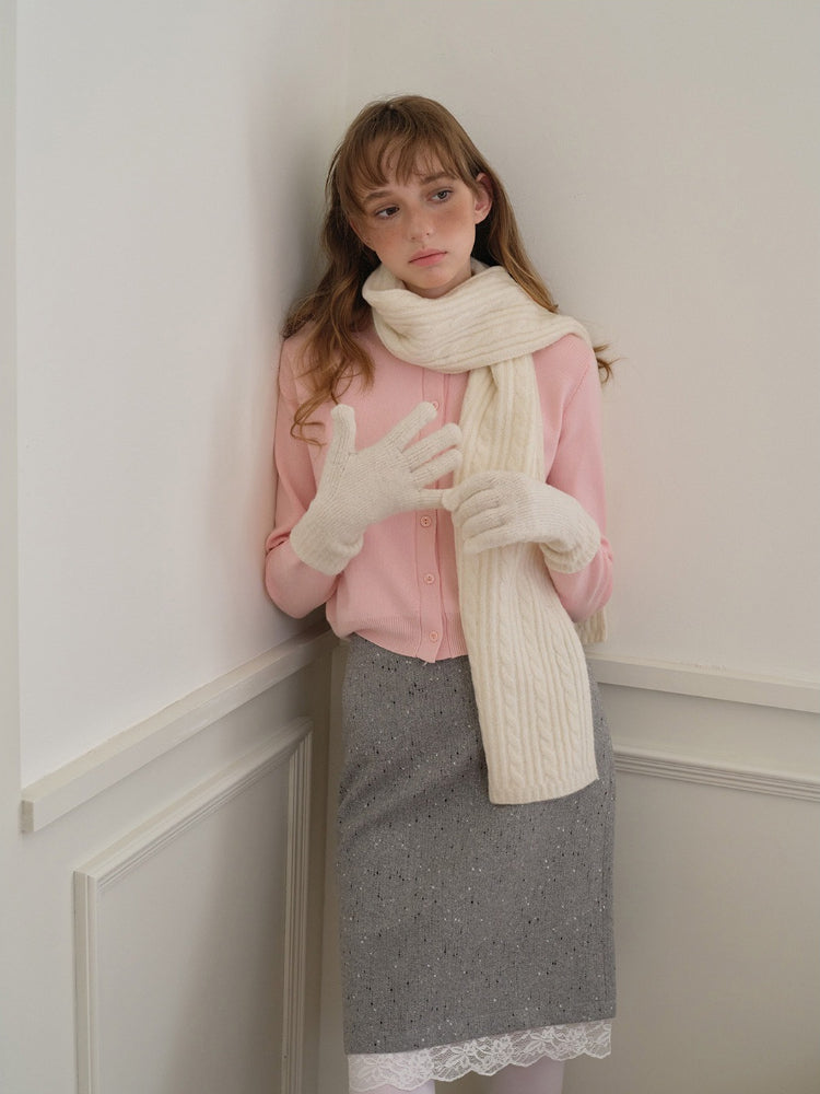 Wool Blend Textured Knit Scarf