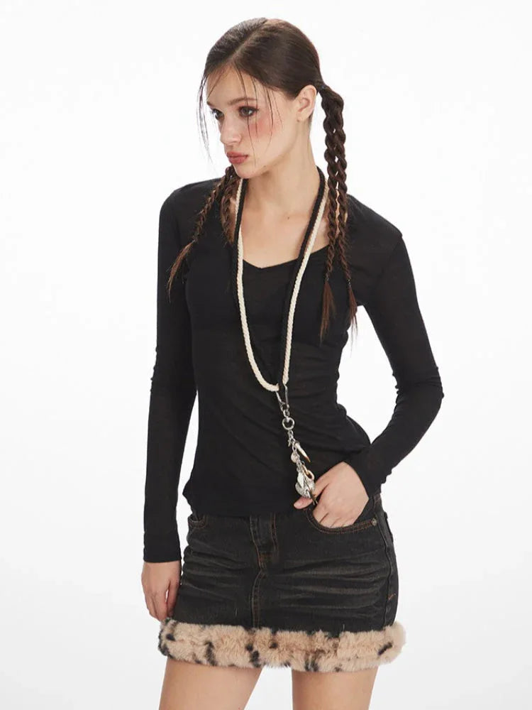 Sheer Long Sleeve Knit Top - View 6 | TEVQA