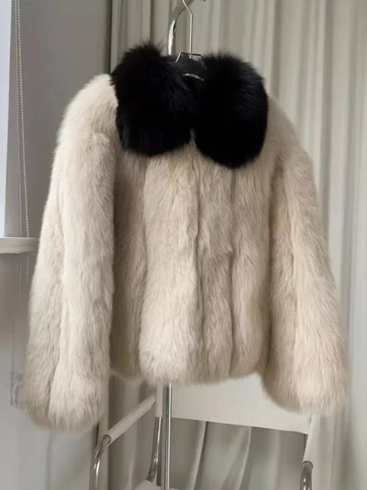 Elysian Contrast Collar Faux Fur Jacket - View 7 | TEVQA