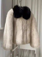 Elysian Contrast Collar Faux Fur Jacket - View 7 | TEVQA