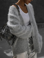 Faux Mink V-Neck Cardigan - View 6 | TEVQA