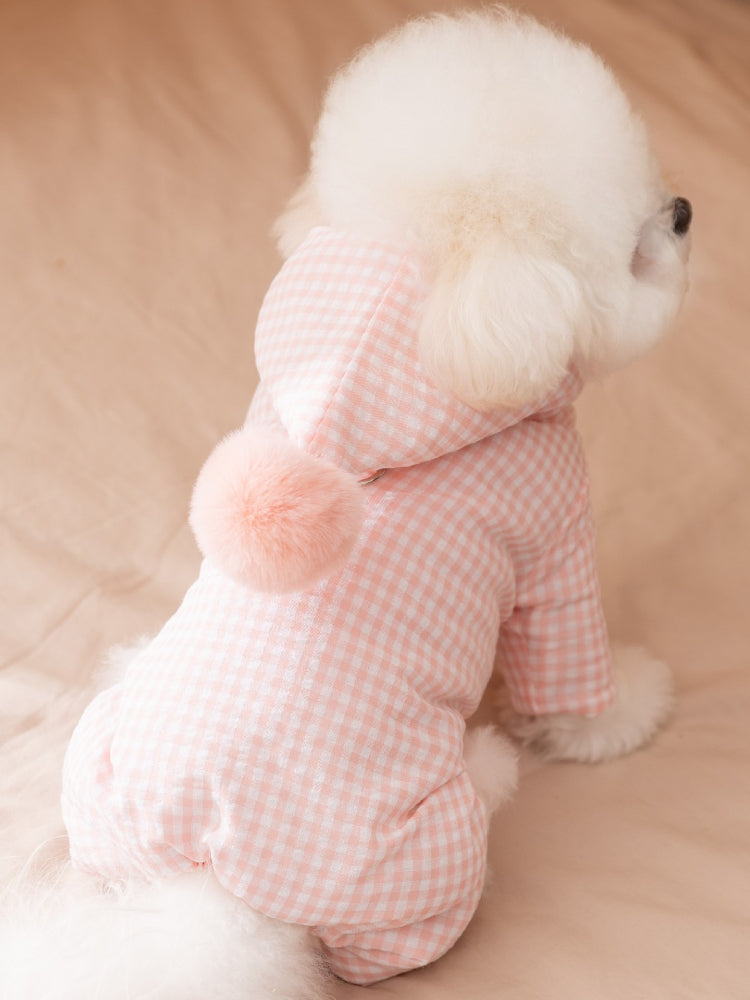 Pastel Gingham Hooded Dog Jumpsuit Winter Puffer Coat