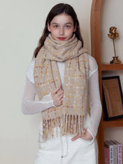 Confetti knit scarf with textured grid pattern and fringed hem - View 8 | TEVQA