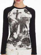Y2K Grunge Aesthetic Graphic Raglan Tee - TEVQA