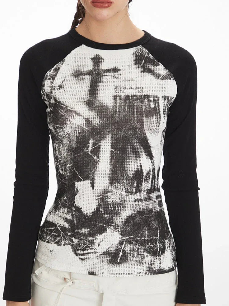 Y2K Grunge Aesthetic Graphic Raglan Tee - TEVQA