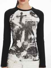 Y2K Grunge Aesthetic Graphic Raglan Tee - TEVQA