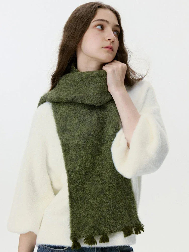 Mint Green Bouclé Knit Scarf - View 6 | TEVQA