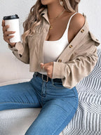 Midnight Noir Corduroy Cropped Jacket - View 13 | TEVQA
