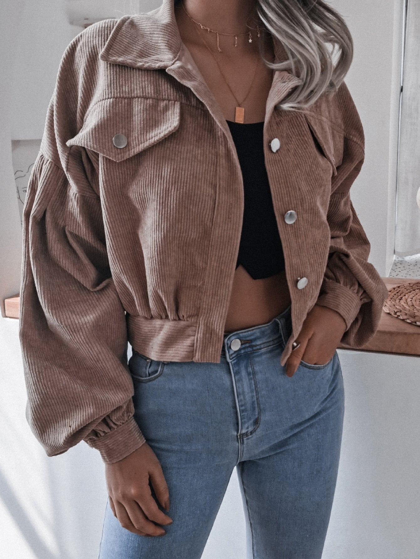 Sky Blue Corduroy Cropped Jacket