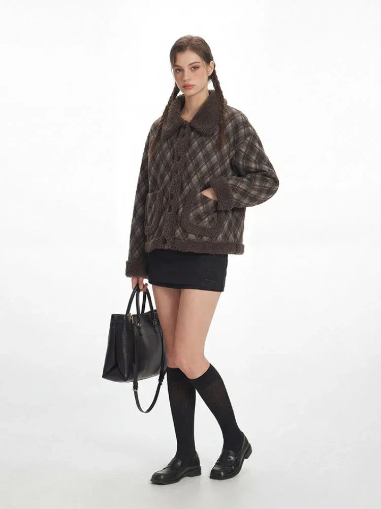 Vintage Plaid Sherpa-Trim Padded Jacket - TEVQA Secondary image