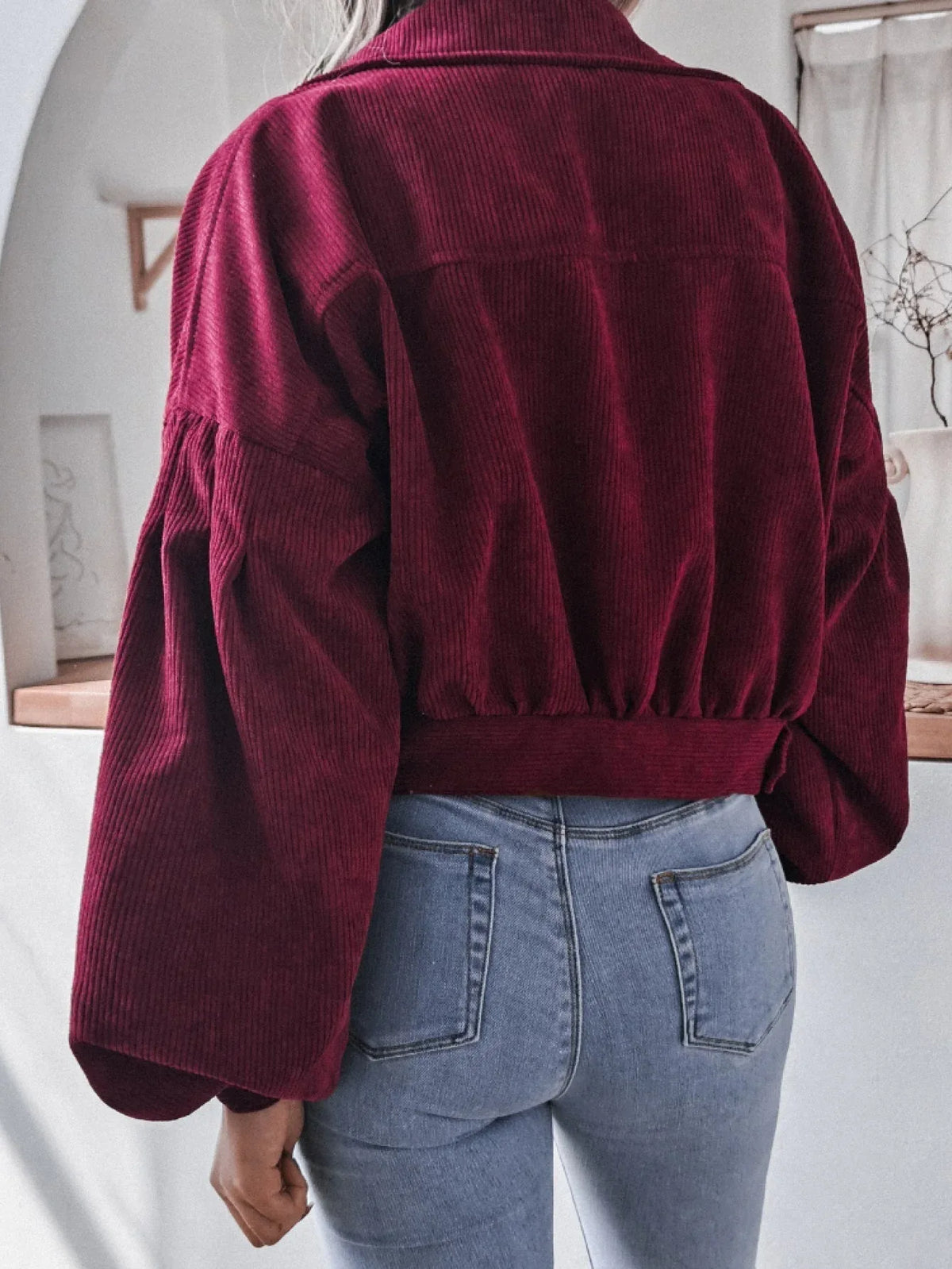 Cropped Corduroy Jacket - View 10 | TEVQA