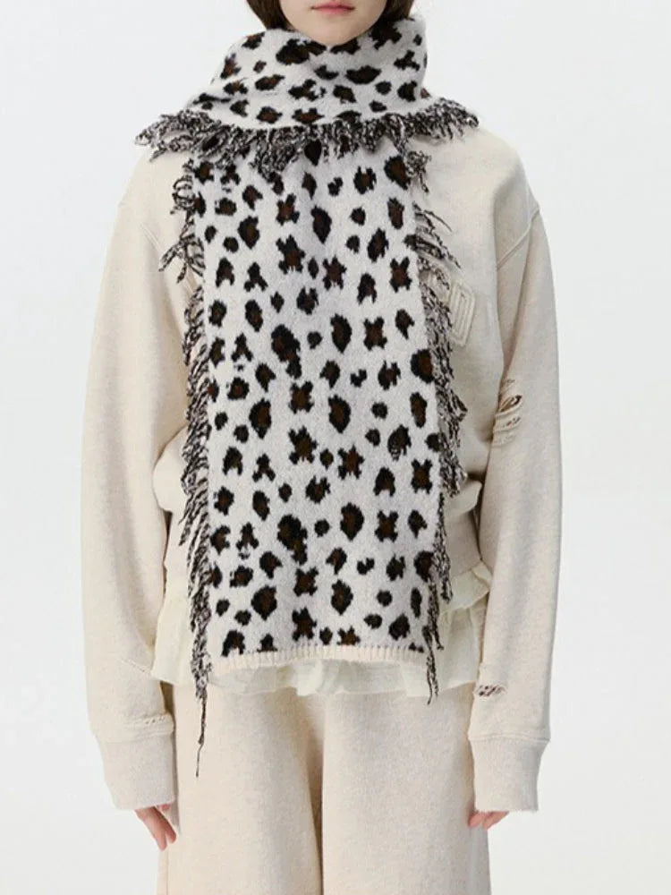 Vintage Leopard Print Knit Scarf - TEVQA