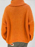 Vibrant Orange Chunky Knit Turtleneck Sweater - TEVQA