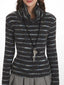 Y2K Grunge Striped Mock Neck Top - TEVQA