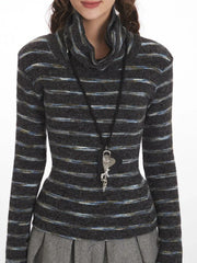 Y2K Grunge Striped Mock Neck Top - TEVQA