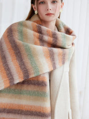 Oversized gradient stripe scarf with fuzzy knit texture - View 8 | TEVQA
