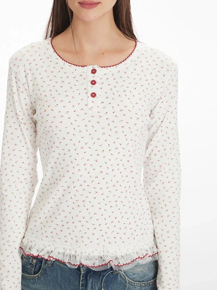 Ditsy Floral Henley Top - View 6 | TEVQA