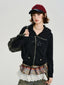 Vintage Star Print Hooded Zip-Up Sweatshirt Black